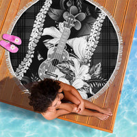 Hawaii Ukulele Beach Blanket Tropical Flowers With Palaka Effect Black Version - Polynesian Pride