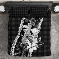 Hawaii Ukulele Bedding Set Tropical Flowers With Palaka Effect Black Version LT05 Black - Polynesian Pride