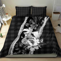 Hawaii Ukulele Bedding Set Tropical Flowers With Palaka Effect Black Version LT05 - Polynesian Pride