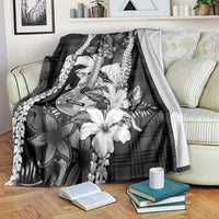 Hawaii Ukulele Blanket Tropical Flowers With Palaka Effect Black Version LT05 Black - Polynesian Pride