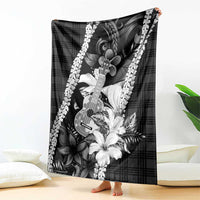 Hawaii Ukulele Blanket Tropical Flowers With Palaka Effect Black Version LT05 - Polynesian Pride