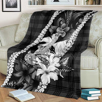 Hawaii Ukulele Blanket Tropical Flowers With Palaka Effect Black Version LT05 - Polynesian Pride