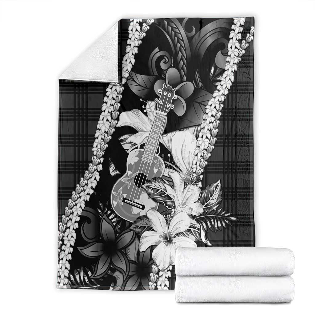 Hawaii Ukulele Blanket Tropical Flowers With Palaka Effect Black Version LT05 - Polynesian Pride