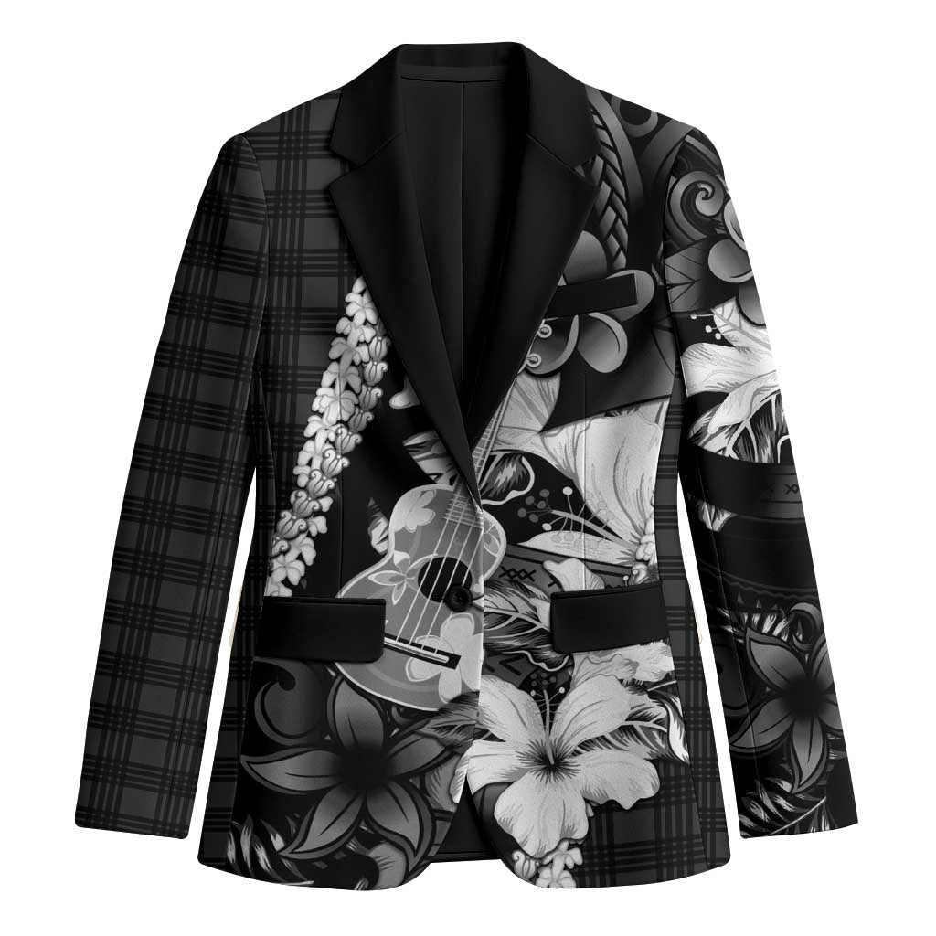 Hawaii Ukulele Blazer Tropical Flowers With Palaka Effect Black Version LT05 Unisex Black - Polynesian Pride