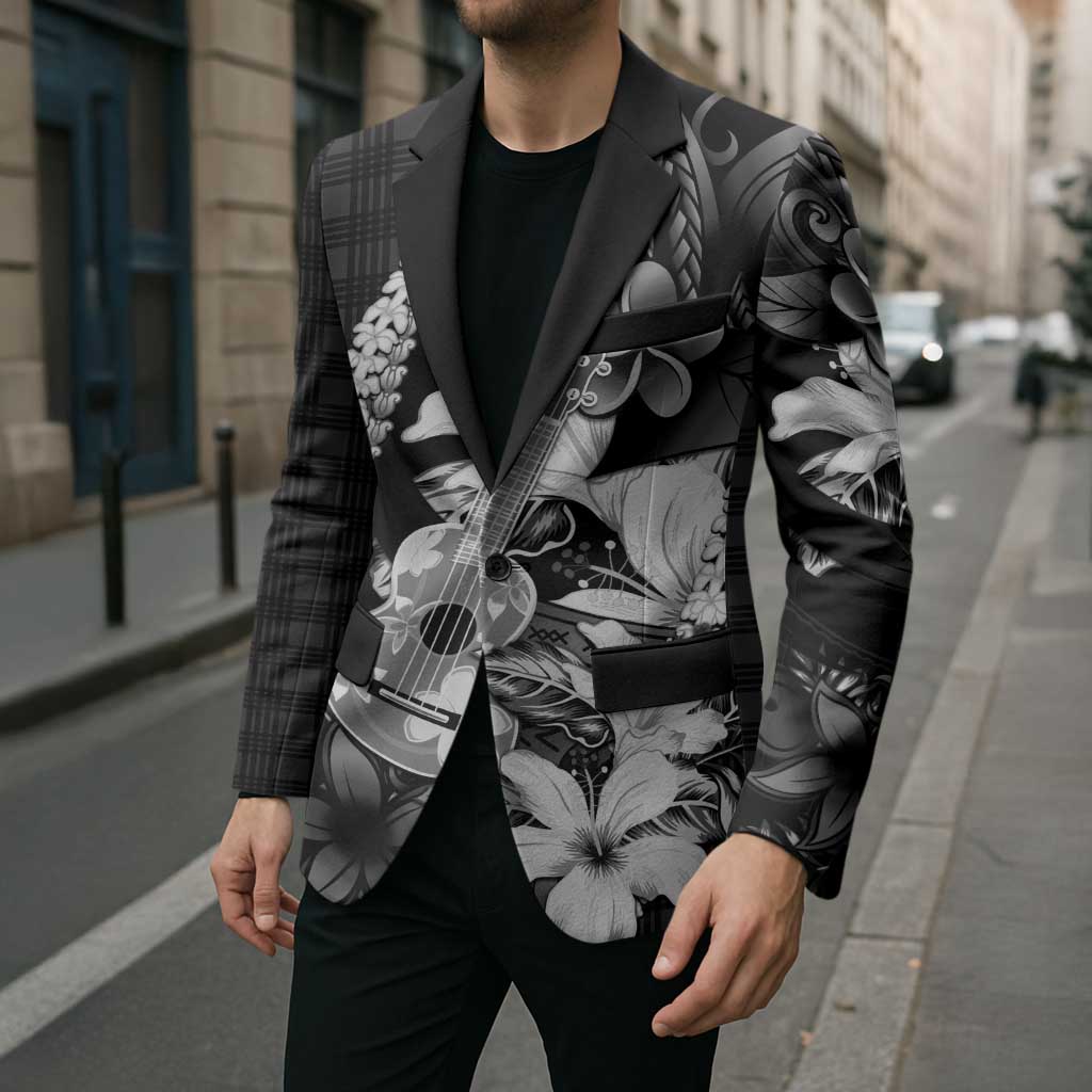 Hawaii Ukulele Blazer Tropical Flowers With Palaka Effect Black Version LT05 - Polynesian Pride