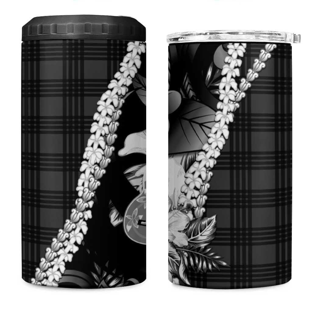 Hawaii Ukulele 4 in 1 Can Cooler Tumbler Tropical Flowers With Palaka Effect Black Version LT05 One Size: 16 oz Black - Polynesian Pride