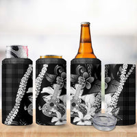 Hawaii Ukulele 4 in 1 Can Cooler Tumbler Tropical Flowers With Palaka Effect Black Version LT05 - Polynesian Pride