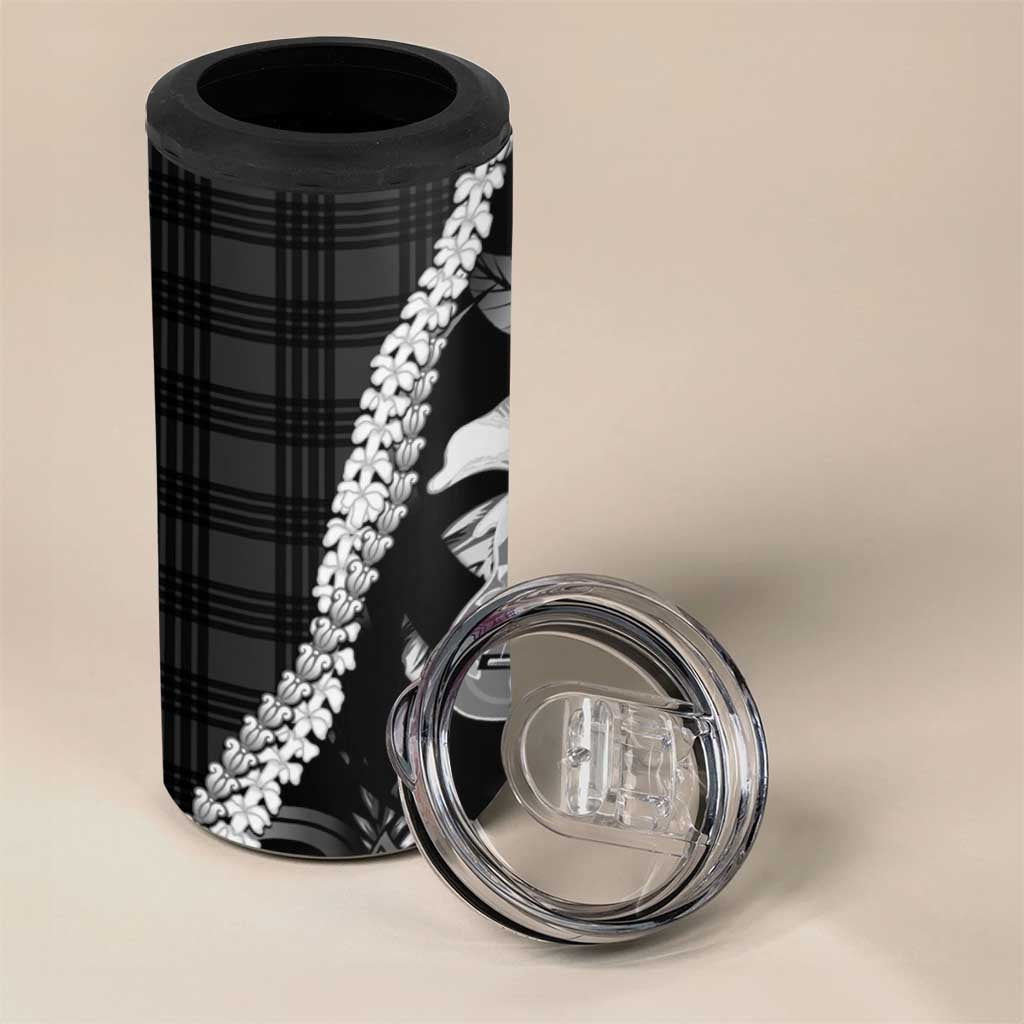 Hawaii Ukulele 4 in 1 Can Cooler Tumbler Tropical Flowers With Palaka Effect Black Version LT05 - Polynesian Pride