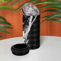 Hawaii Ukulele 4 in 1 Can Cooler Tumbler Tropical Flowers With Palaka Effect Black Version LT05 - Polynesian Pride