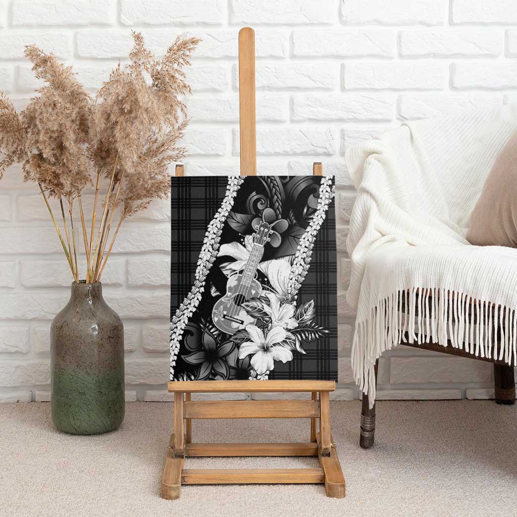 Hawaii Ukulele Canvas Wall Art Tropical Flowers With Palaka Effect Black Version LT05 - Polynesian Pride