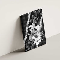 Hawaii Ukulele Canvas Wall Art Tropical Flowers With Palaka Effect Black Version LT05 - Polynesian Pride