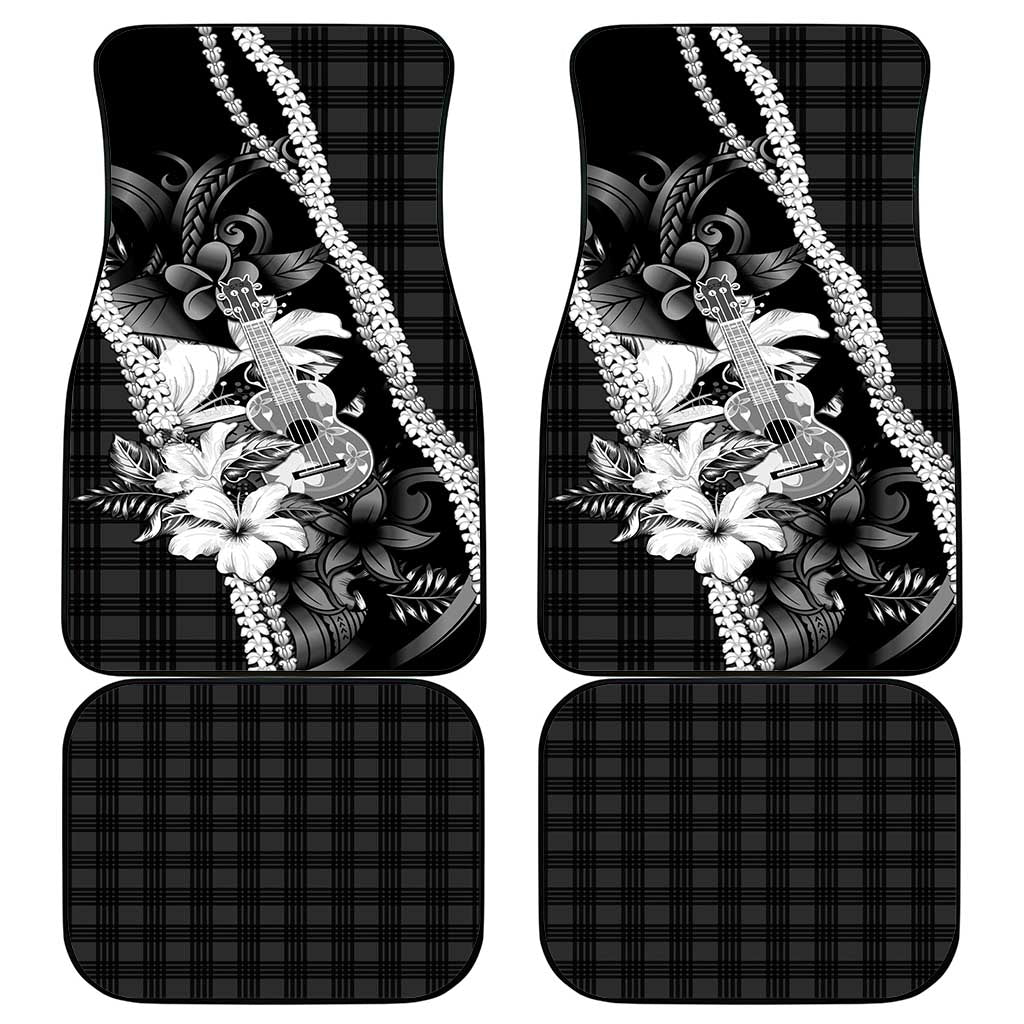 Hawaii Ukulele Car Mats Tropical Flowers With Palaka Effect Black Version LT05 - Polynesian Pride