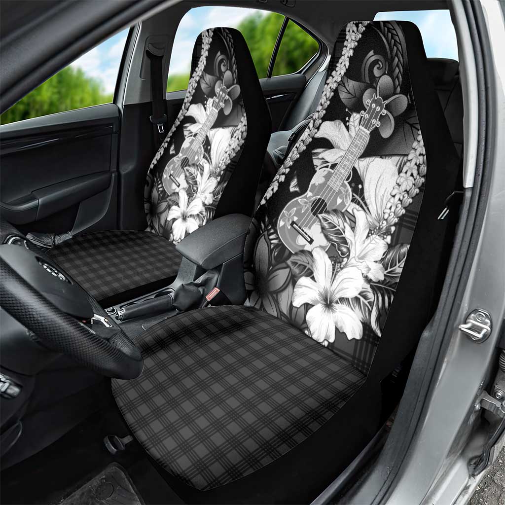 Hawaii Ukulele Car Seat Cover Tropical Flowers With Palaka Effect Black Version - Polynesian Pride