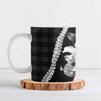 Hawaii Ukulele Ceramic Mug Tropical Flowers With Palaka Effect Black Version LT05 Black - Polynesian Pride