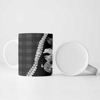 Hawaii Ukulele Ceramic Mug Tropical Flowers With Palaka Effect Black Version LT05 - Polynesian Pride