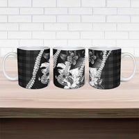 Hawaii Ukulele Ceramic Mug Tropical Flowers With Palaka Effect Black Version LT05 - Polynesian Pride