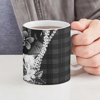 Hawaii Ukulele Ceramic Mug Tropical Flowers With Palaka Effect Black Version LT05 - Polynesian Pride