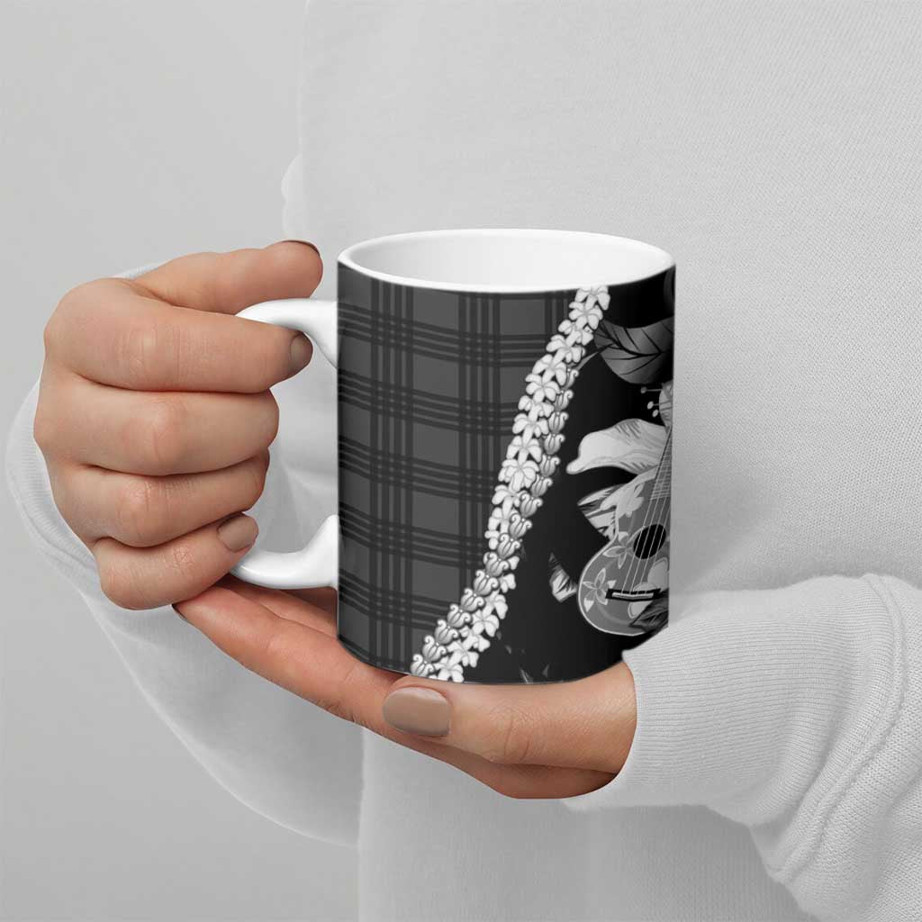 Hawaii Ukulele Ceramic Mug Tropical Flowers With Palaka Effect Black Version LT05 - Polynesian Pride