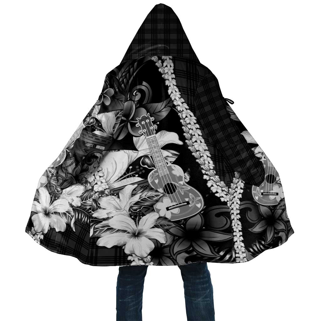 Hawaii Ukulele Cloak Tropical Flowers With Palaka Effect Black Version LT05 Unisex Black - Polynesian Pride