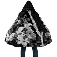 Hawaii Ukulele Cloak Tropical Flowers With Palaka Effect Black Version LT05 Unisex Black - Polynesian Pride