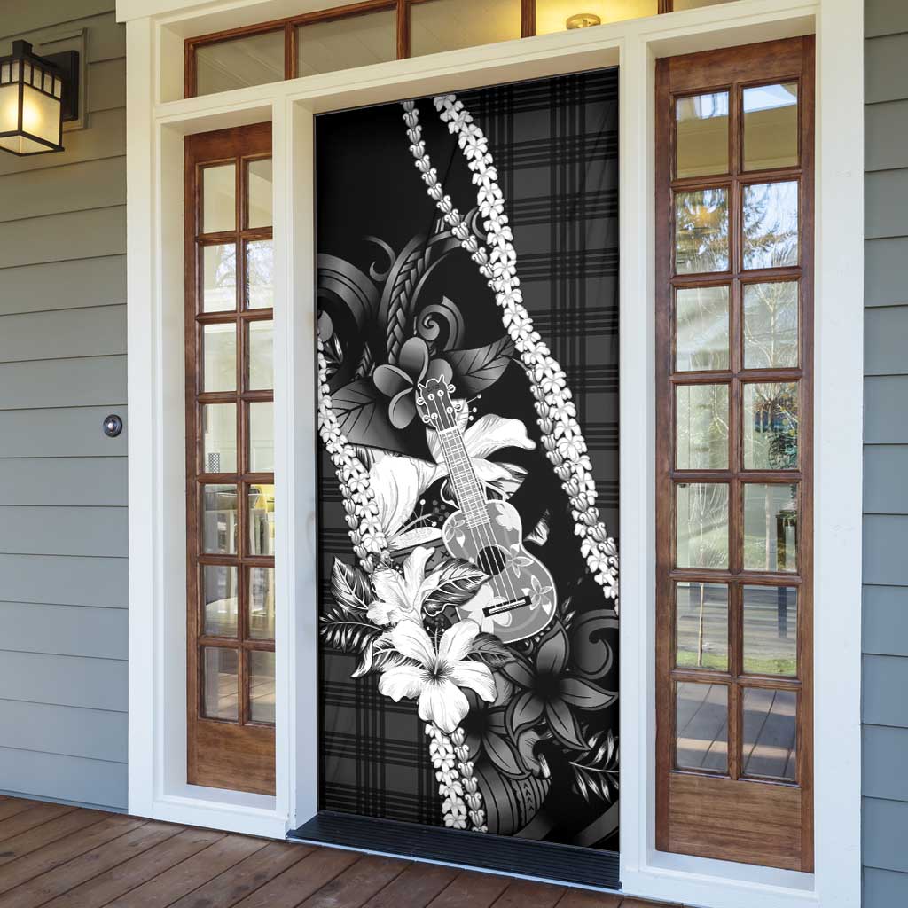 Hawaii Ukulele Door Cover Tropical Flowers With Palaka Effect Black Version LT05 - Polynesian Pride