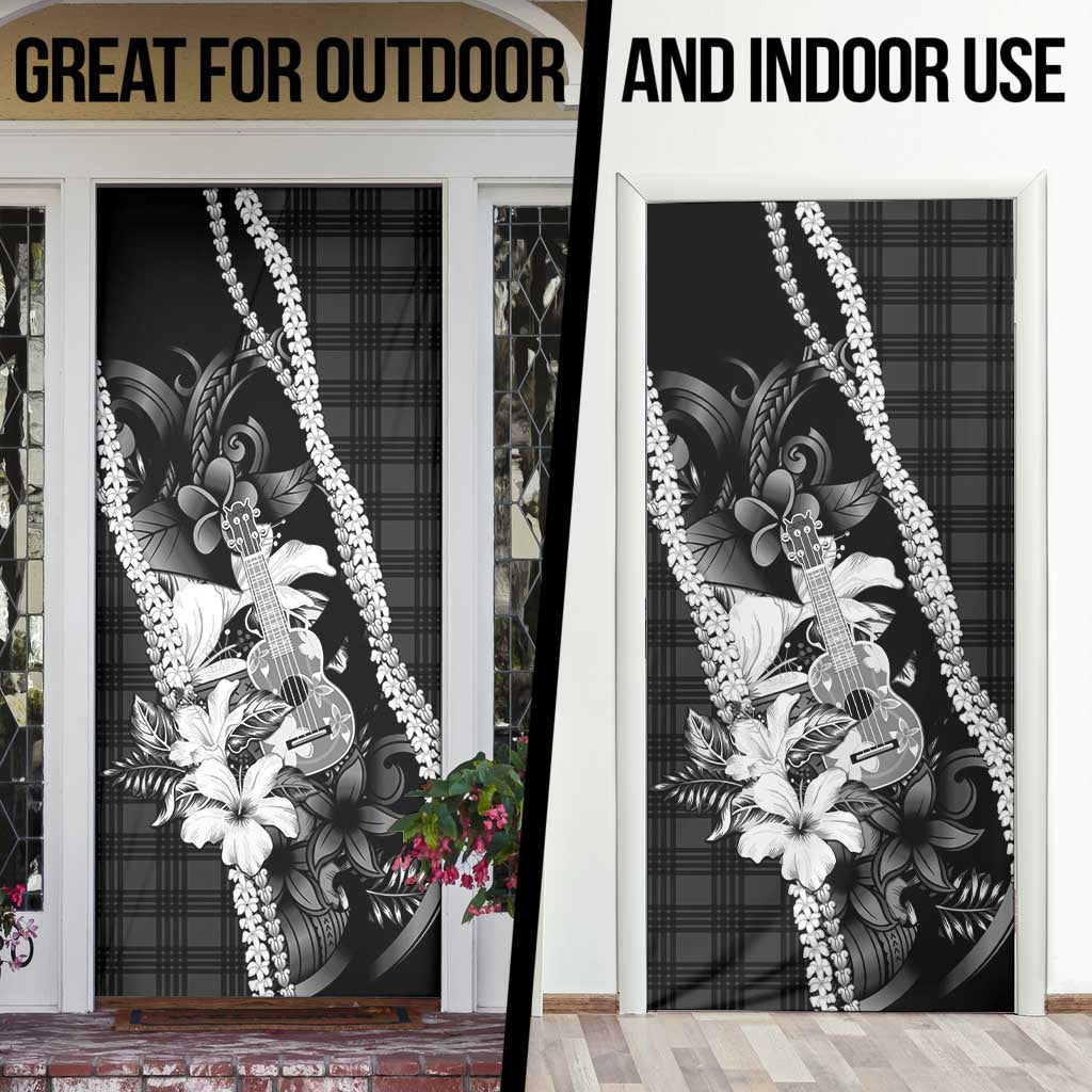 Hawaii Ukulele Door Cover Tropical Flowers With Palaka Effect Black Version LT05 - Polynesian Pride
