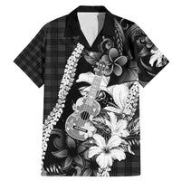 Hawaii Ukulele Family Matching Mermaid Dress and Hawaiian Shirt Tropical Flowers With Palaka Effect Black Version - Polynesian Pride