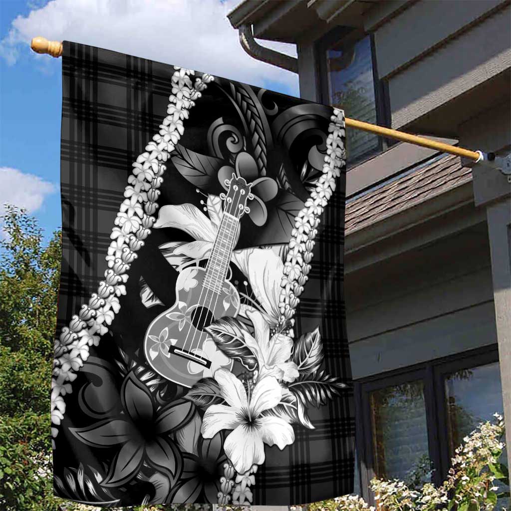 Hawaii Ukulele Garden Flag Tropical Flowers With Palaka Effect Black Version LT05 - Polynesian Pride