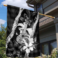 Hawaii Ukulele Garden Flag Tropical Flowers With Palaka Effect Black Version LT05 - Polynesian Pride