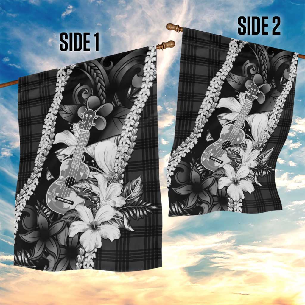 Hawaii Ukulele Garden Flag Tropical Flowers With Palaka Effect Black Version LT05 - Polynesian Pride