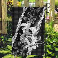 Hawaii Ukulele Garden Flag Tropical Flowers With Palaka Effect Black Version LT05 Garden Flag Black - Polynesian Pride