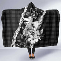 Hawaii Ukulele Hooded Blanket Tropical Flowers With Palaka Effect Black Version LT05 One Size Black - Polynesian Pride