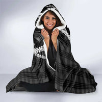 Hawaii Ukulele Hooded Blanket Tropical Flowers With Palaka Effect Black Version LT05 - Polynesian Pride