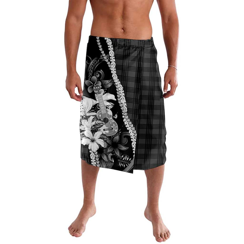 Hawaii Ukulele Lavalava Tropical Flowers With Palaka Effect Black Version LT05 Black - Polynesian Pride