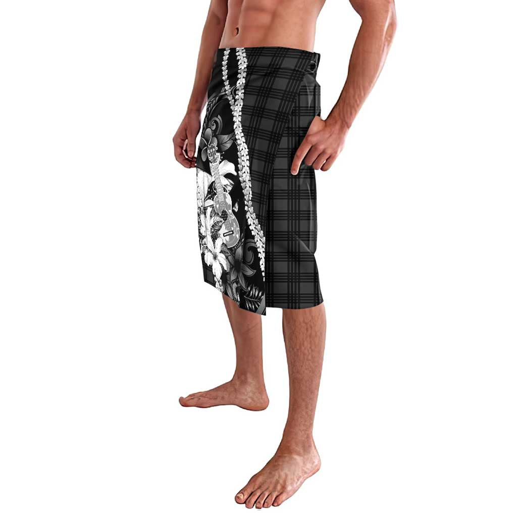 Hawaii Ukulele Lavalava Tropical Flowers With Palaka Effect Black Version LT05 - Polynesian Pride