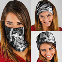 Hawaii Ukulele Neck Gaiter Tropical Flowers With Palaka Effect Black Version - Polynesian Pride