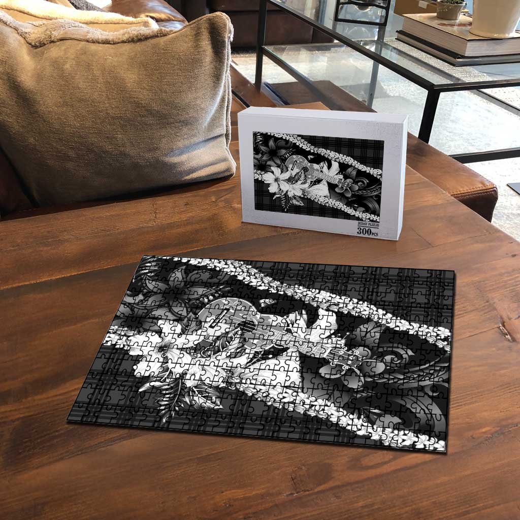 Hawaii Ukulele Puzzle Tropical Flowers With Palaka Effect Black Version - Polynesian Pride