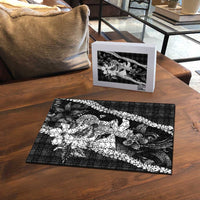 Hawaii Ukulele Puzzle Tropical Flowers With Palaka Effect Black Version - Polynesian Pride