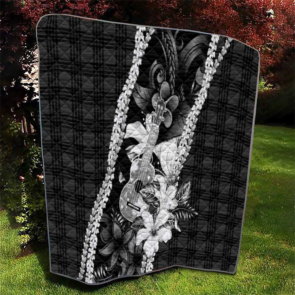 Hawaii Ukulele Quilt Tropical Flowers With Palaka Effect Black Version LT05 - Polynesian Pride