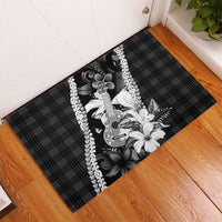 Hawaii Ukulele Rubber Doormat Tropical Flowers With Palaka Effect Black Version LT05 - Polynesian Pride