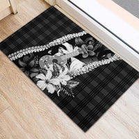 Hawaii Ukulele Rubber Doormat Tropical Flowers With Palaka Effect Black Version LT05 - Polynesian Pride