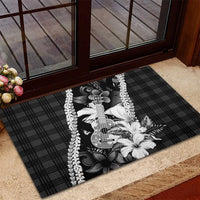 Hawaii Ukulele Rubber Doormat Tropical Flowers With Palaka Effect Black Version LT05 - Polynesian Pride