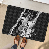 Hawaii Ukulele Rubber Doormat Tropical Flowers With Palaka Effect Black Version LT05 - Polynesian Pride
