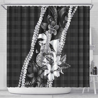 Hawaii Ukulele Shower Curtain Tropical Flowers With Palaka Effect Black Version LT05 - Polynesian Pride