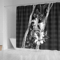 Hawaii Ukulele Shower Curtain Tropical Flowers With Palaka Effect Black Version LT05 - Polynesian Pride