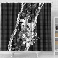 Hawaii Ukulele Shower Curtain Tropical Flowers With Palaka Effect Black Version LT05 - Polynesian Pride
