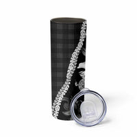 Hawaii Ukulele Skinny Tumbler Tropical Flowers With Palaka Effect Black Version - Polynesian Pride