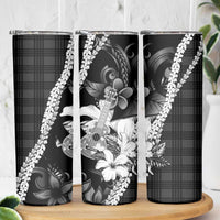 Hawaii Ukulele Skinny Tumbler Tropical Flowers With Palaka Effect Black Version - Polynesian Pride