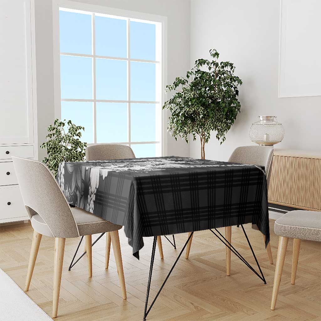 Hawaii Ukulele Tablecloth Tropical Flowers With Palaka Effect Black Version LT05 - Polynesian Pride