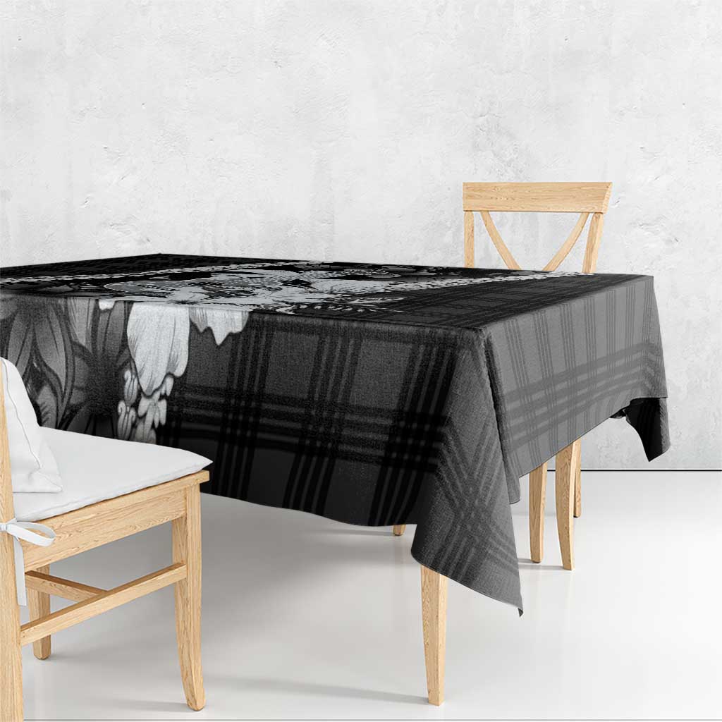Hawaii Ukulele Tablecloth Tropical Flowers With Palaka Effect Black Version LT05 - Polynesian Pride